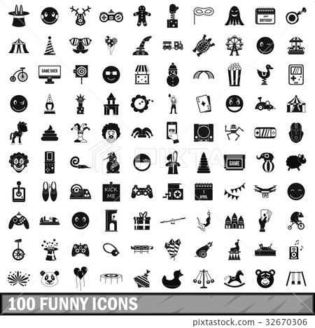 100 funny icons set, simple style 100 funny icons set, simple style 32670306