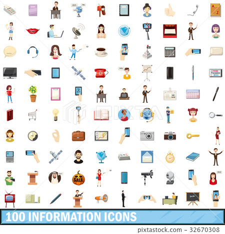 100 information icons set, cartoon style 100 information icons set, cartoon style 32670308