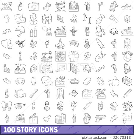 100 story icons set, outline style 32670318
