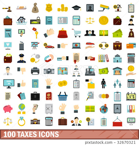 100 taxes icons set, flat style 32670321