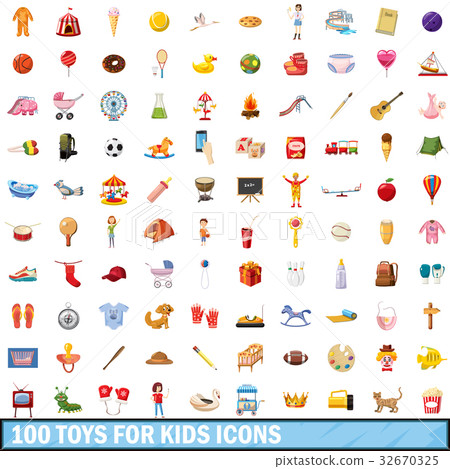 100 toy for kids icons set, cartoon style - Stock Illustration ...
