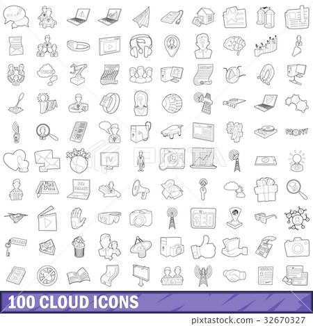 100 cloud icons set, outline style 32670327
