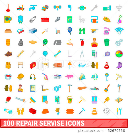 100 repair service icons set, cartoon style 32670338