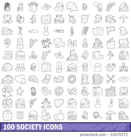 100 society icons set, outline style 100 society icons set, outline style 32670372