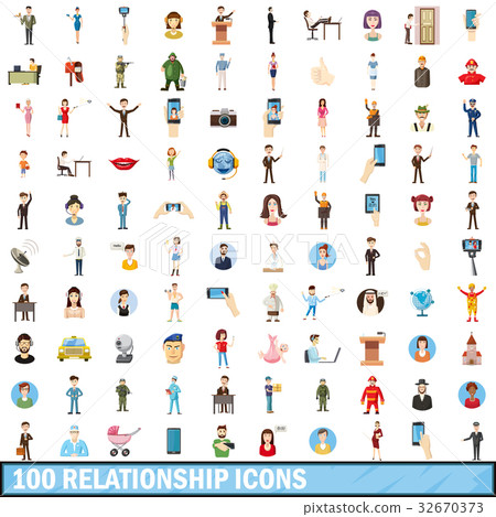100 relationship icons set, cartoon style 100 relationship icons set, cartoon style 32670373