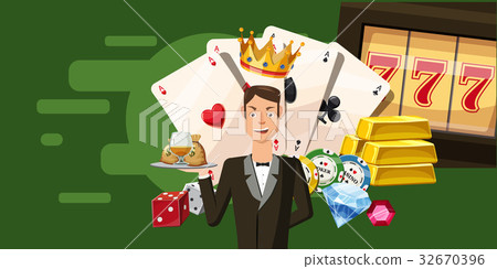Casino croupier horizontal banner, cartoon style Casino croupier horizontal banner, cartoon style 32670396