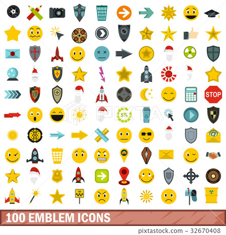 100 emblem icons set, flat style 32670408