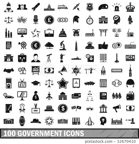 100 government icons set, simple style 32670410