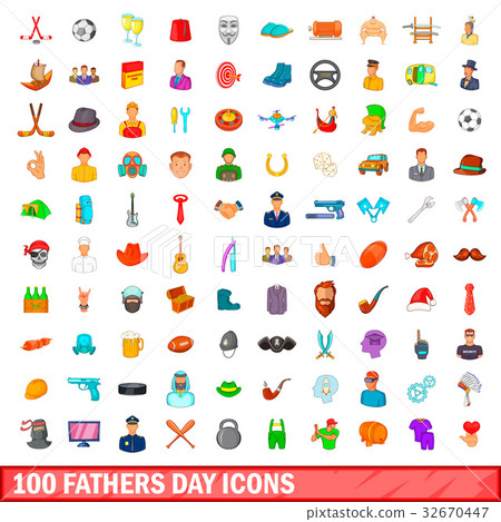 100 fathers day icons set, cartoon style 100 fathers day icons set, cartoon style 32670447