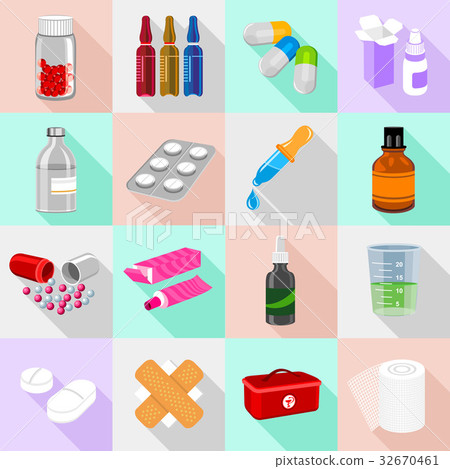 Drug forms icons set, flat style 32670461