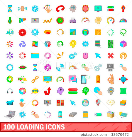 100 loading icons set, cartoon style 100 loading icons set, cartoon style 32670472