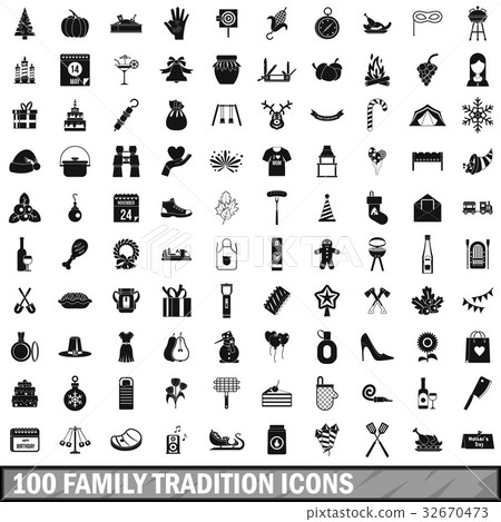 100 family tradition icons set, simple style 100 family tradition icons set, simple style 32670473