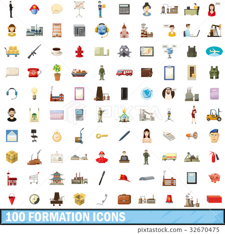 100 formation icons set, cartoon style 100 formation icons set, cartoon style 32670475