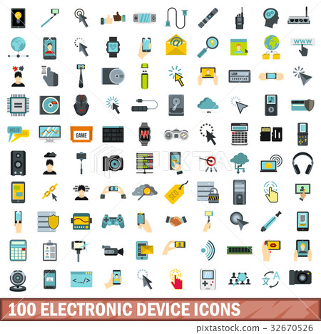 100 electronic device icons set, flat style 100 electronic device icons set, flat style 32670526