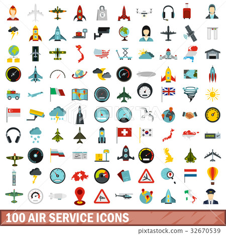 100 air service icons set, flat style 32670539