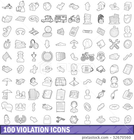 100 violation icons set, outline style 100 violation icons set, outline style 32670560
