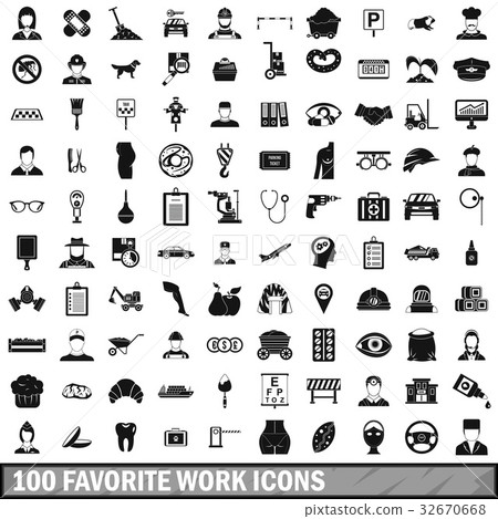 100 favorite work icons set, simple style 100 favorite work icons set, simple style 32670668