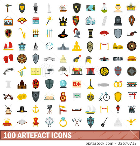 100 artefact icons set, flat style 100 artefact icons set, flat style 32670712