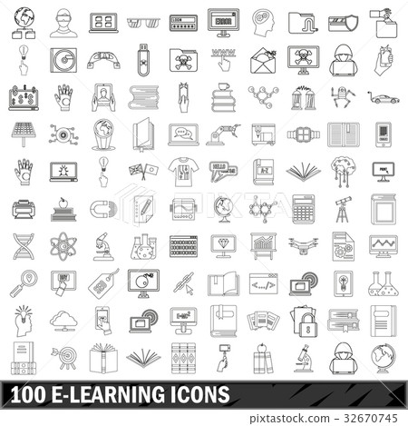 100 e-leaning icons set, outline style 100 e-leaning icons set, outline style 32670745