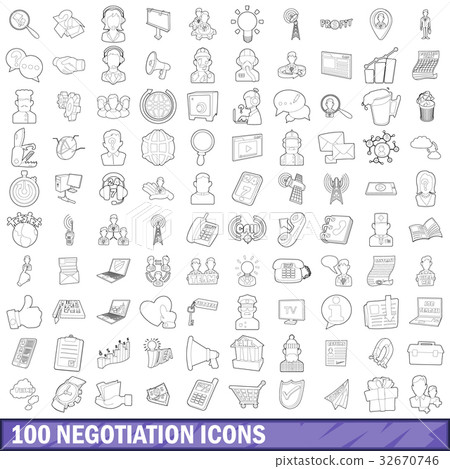 100 negotiation icons set, outline style 100 negotiation icons set, outline style 32670746