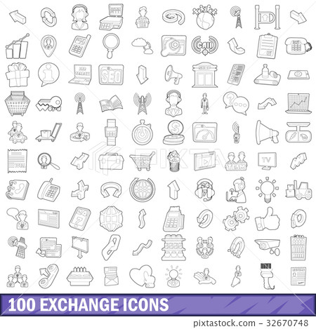 100 exchange icons set, outline style 32670748