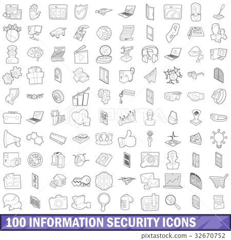 100 information security icons set, outline style 32670752
