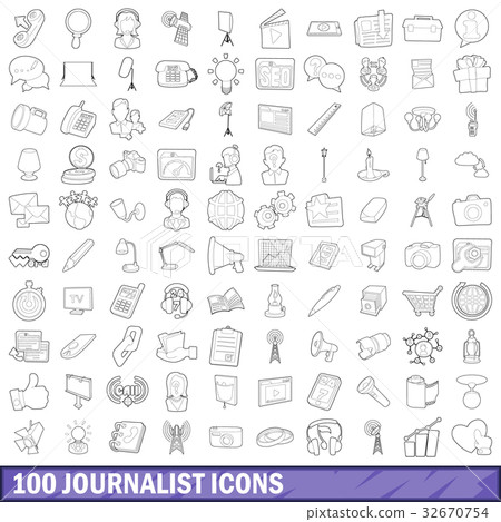 100 journalist icons set, outline style 32670754