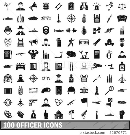 100 officer icons set, simple style 32670771
