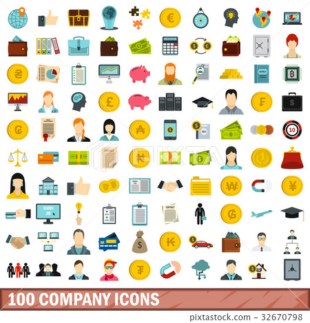 100 company icons set, flat style 32670798