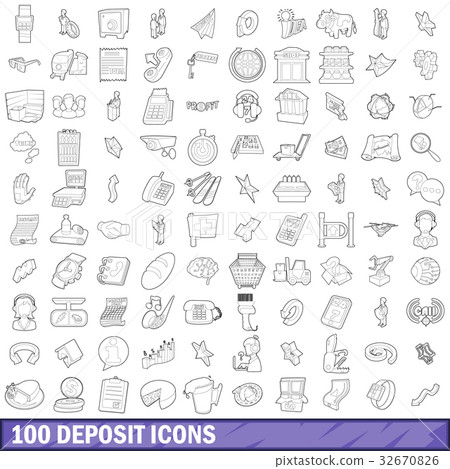 100 deposit icons set, outline style 32670826