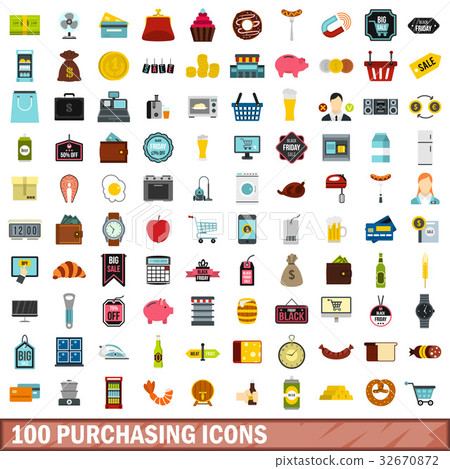 100 purchasing icons set, flat style - Stock Illustration [32670872 ...