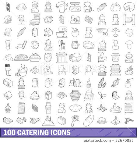 100 catering icons set, outline style 100 catering icons set, outline style 32670885