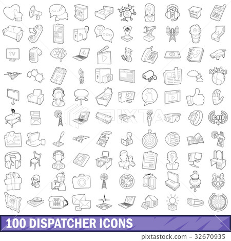 100 dispatcher icons set, outline style 100 dispatcher icons set, outline style 32670935