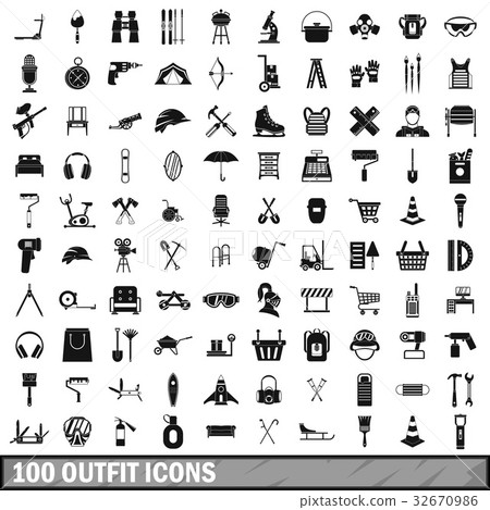 100 outfit icons set, simple style 32670986