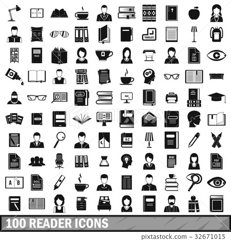 100 reader icons set, simple style 32671015