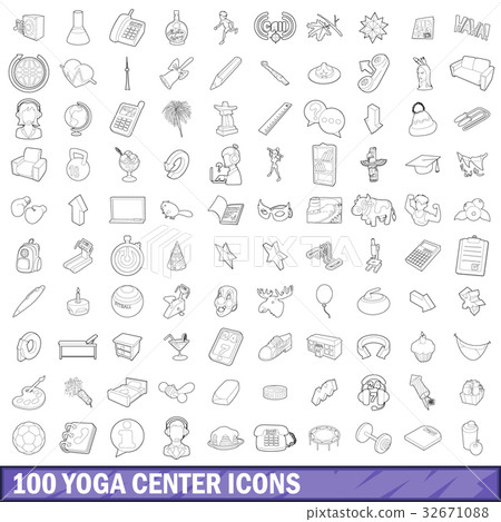 100 yoga center icons set, outline style 100 yoga center icons set, outline style 32671088