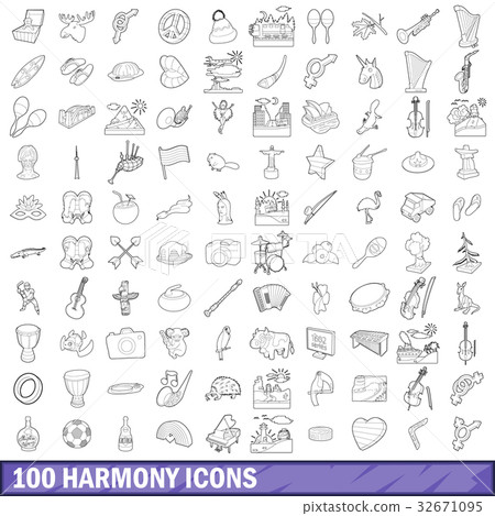 100 harmony icons set, outline style 100 harmony icons set, outline style 32671095