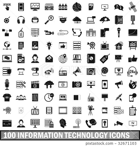 100 information technology icons set, simple style 32671103