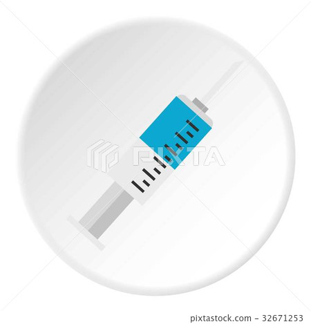 Syringe for injection with needle icon circle Syringe for injection with needle icon circle 32671253