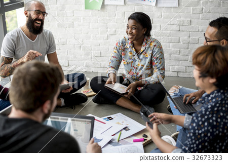 Group of people brainstorming meeting in the room 32673323