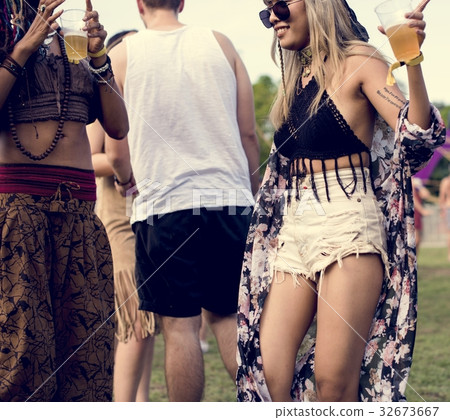 People Enjoying Live Music Concert Festival 32673667