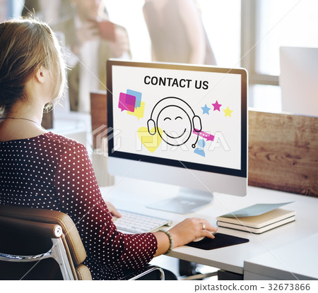 Illustration of contact us online customer services on computer 32673866