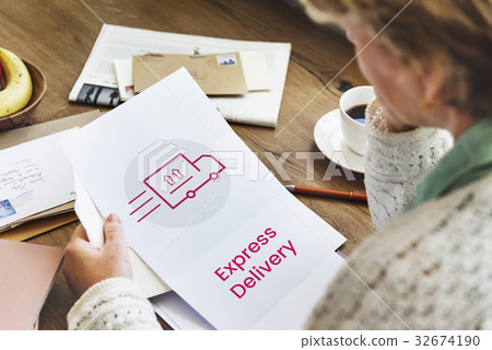 Woman working on paper network graphic overlay Woman working on paper network graphic overlay 32674190