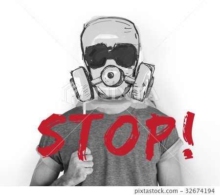 Stop Anti Against Abandon Gas Mask Word Graphic 32674194