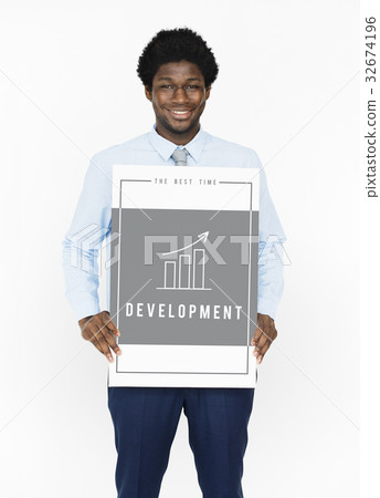 Man holding banner network graphic overlay Man holding banner network graphic overlay 32674196