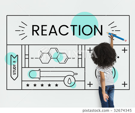 Little kid with illustration of science chemistry experiment study Little kid with illustration of science chemistry experiment study 32674345