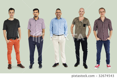 Diversity Adult Men Set Gesture Standing Together Studio Isolated 32674543