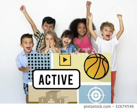 Children holding billboard network graphic overlay 32674546