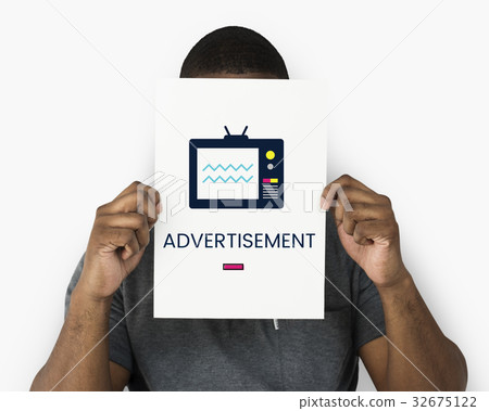 Man holding banner of TV broadcast media entertainment Man holding banner of TV broadcast media entertainment 32675122