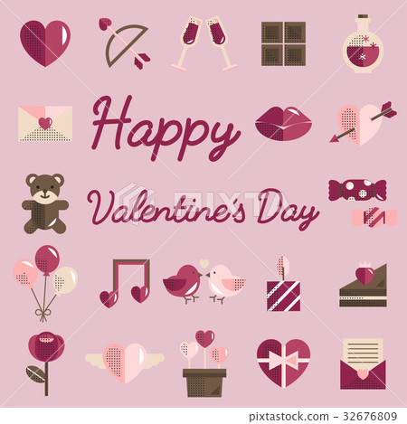 February Happy Valentine Icon Set Vector February Happy Valentine Icon Set Vector 32676809